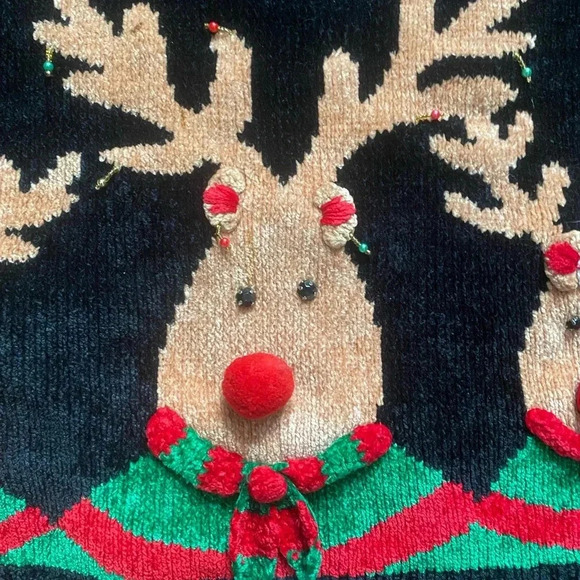 BEREK 2 vintage 90s soft chenille Christmas sweater Rudolph 3D jingles EUC sz S - Picture 5 of 16